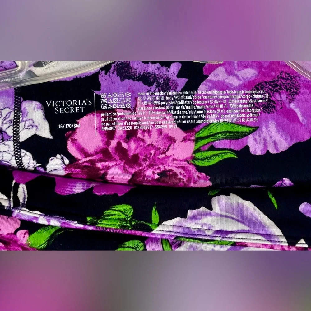 Victoria's Secret RARE Black Floral Lace-Up Leggings 7/8 in length Sz 16 - Picture 4 of 6